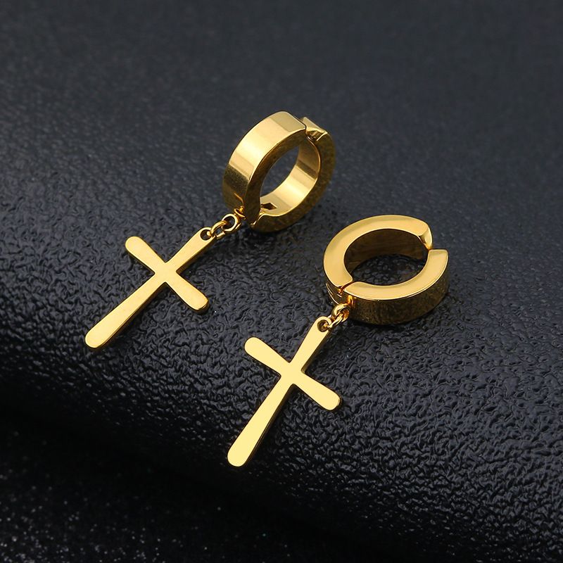 2pcs Stainless steel non-pierced cross flat stud earrings fake earrings personality ear buckle men & A-774wu