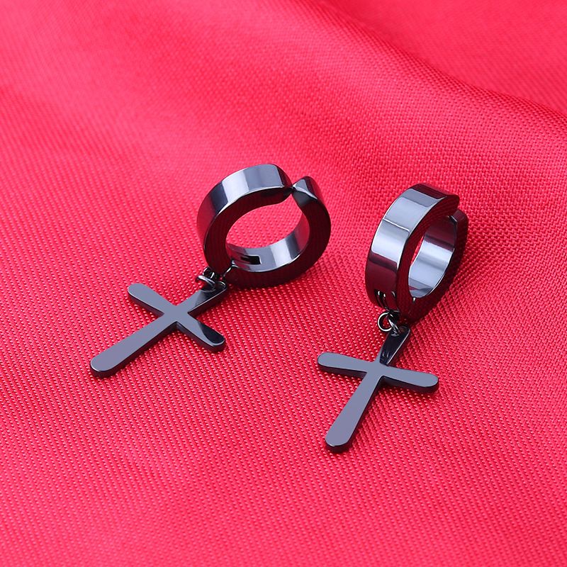 2pcs Stainless steel non-pierced cross flat stud earrings fake earrings personality ear buckle men & A-774wu