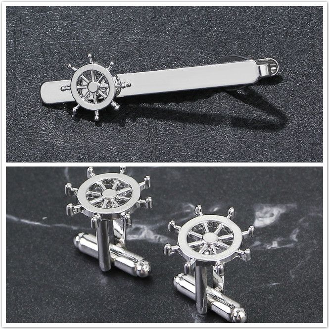 2Pcs New Fashion Popular Personality Nautical Rudder Men's Shirt Tie Clip + Cufflinks Men's Clothing Accessories &A-1702