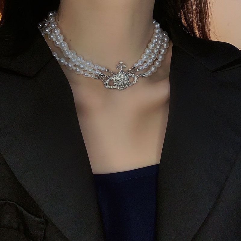 Women's Jewelry Necklace Multi Layer Necklace Pearl Necklace Neck Collar Chain Female Planet Necklace Saturn Diamond Necklace A-1764