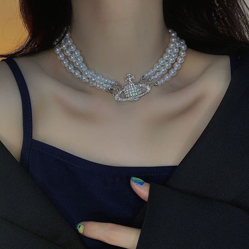 Women's Jewelry Necklace Multi Layer Necklace Pearl Necklace Neck Collar Chain Female Planet Necklace Saturn Diamond Necklace A-1764