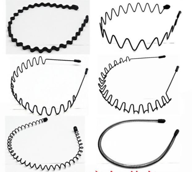 6Pcs /Set Black Metal Wavy Headband Men Women Hair Band Head Hoops Bands Sport Headbands Headwear  Holder Hair Accessories A-1735