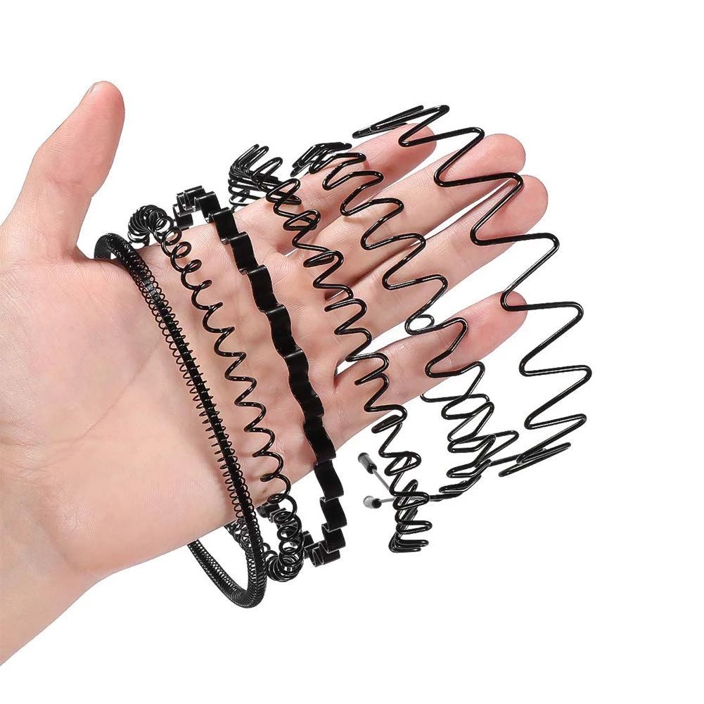 6Pcs /Set Black Metal Wavy Headband Men Women Hair Band Head Hoops Bands Sport Headbands Headwear  Holder Hair Accessories A-1735