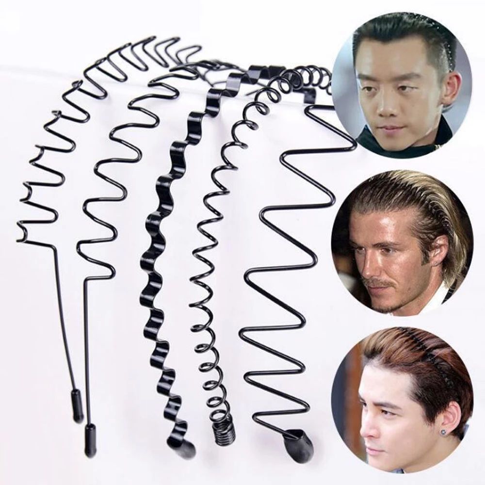 6Pcs /Set Black Metal Wavy Headband Men Women Hair Band Head Hoops Bands Sport Headbands Headwear  Holder Hair Accessories A-1735