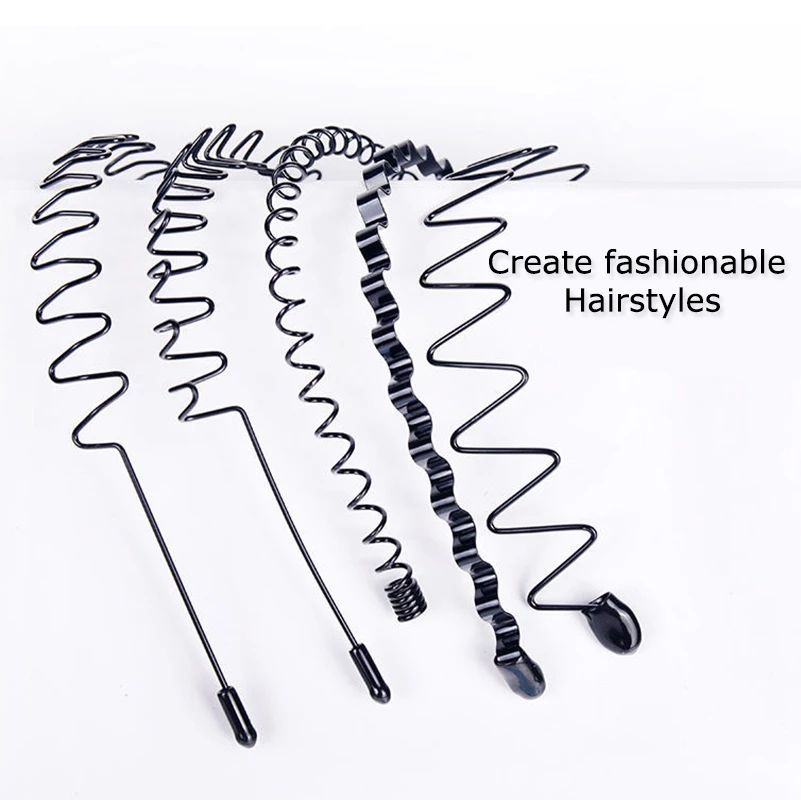 6Pcs /Set Black Metal Wavy Headband Men Women Hair Band Head Hoops Bands Sport Headbands Headwear  Holder Hair Accessories A-1735