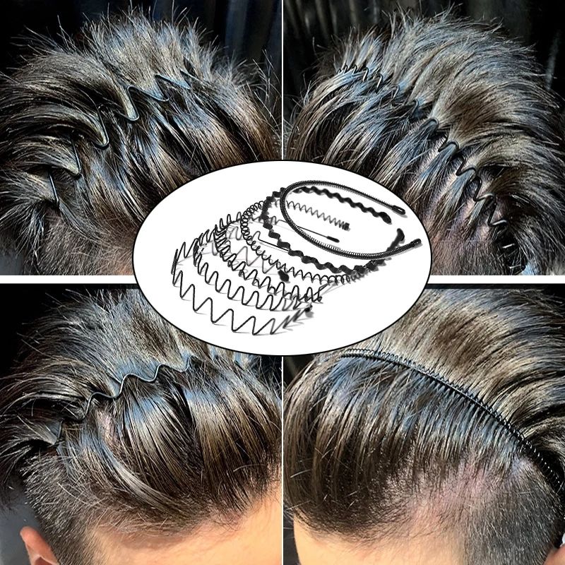 6Pcs /Set Black Metal Wavy Headband Men Women Hair Band Head Hoops Bands Sport Headbands Headwear  Holder Hair Accessories A-1735