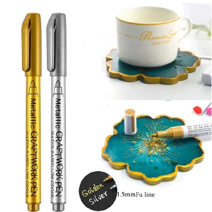 Diy Metal Waterproof Permanent Ink Marker Pen Gold And Silver Craft Resin Mold Pen Art Painting Student Supplies E-1234