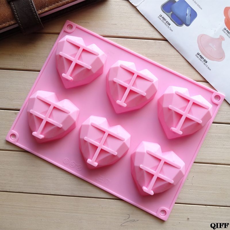 3D Love Heart Diamond Shaped Rectangular Silicone DIY Mold Mousse Cake Chocolate Soap Mould E-448