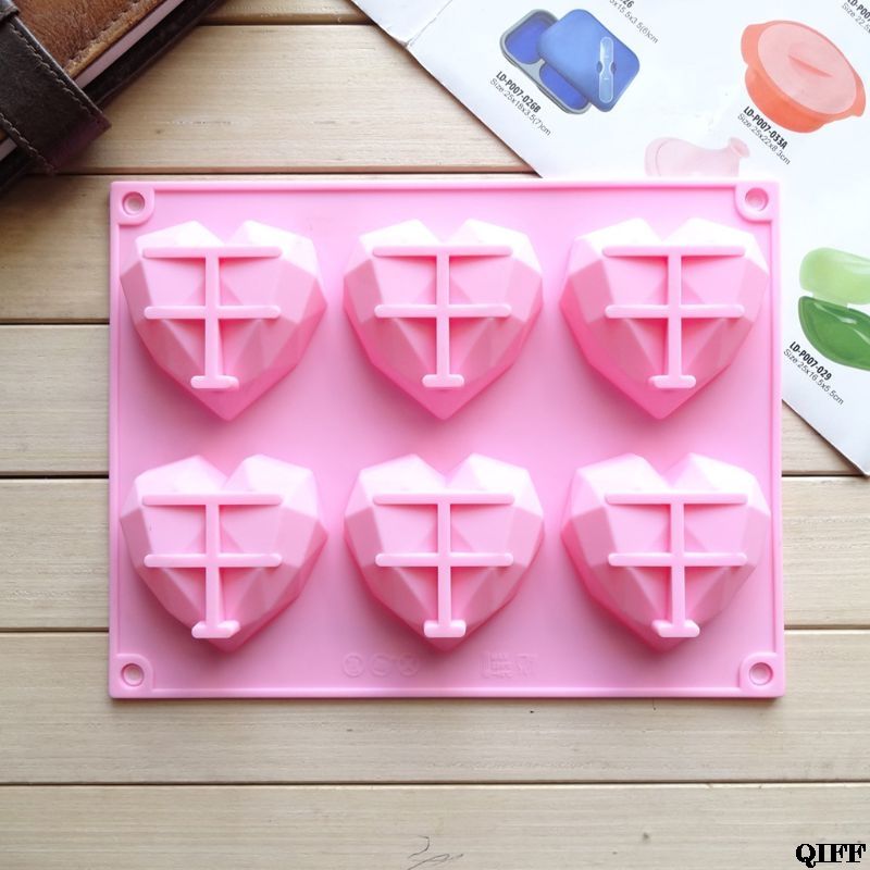 3D Love Heart Diamond Shaped Rectangular Silicone DIY Mold Mousse Cake Chocolate Soap Mould E-448