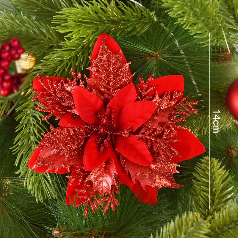 10pcs 14cm Glitter Artificial Christmas Flowers Xmas Tree Ornaments Merry Christmas Decorations For Home New Year Gift Navidad E-701