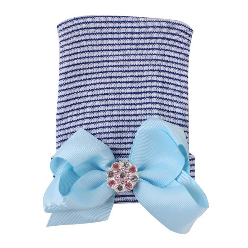 Big bow tie shiny diamond Pink Stripe girl baby knitting hat newborn baby Pullover hat E-803