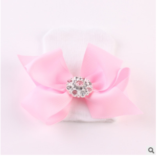 Big bow tie shiny diamond Pink Stripe girl baby knitting hat newborn baby Pullover hat E-803