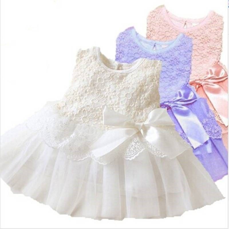 Kids Cotton Bow Lace Ball Gown Casual Chiffon Princess Baby Girls Dresses 0-2Y F3-7