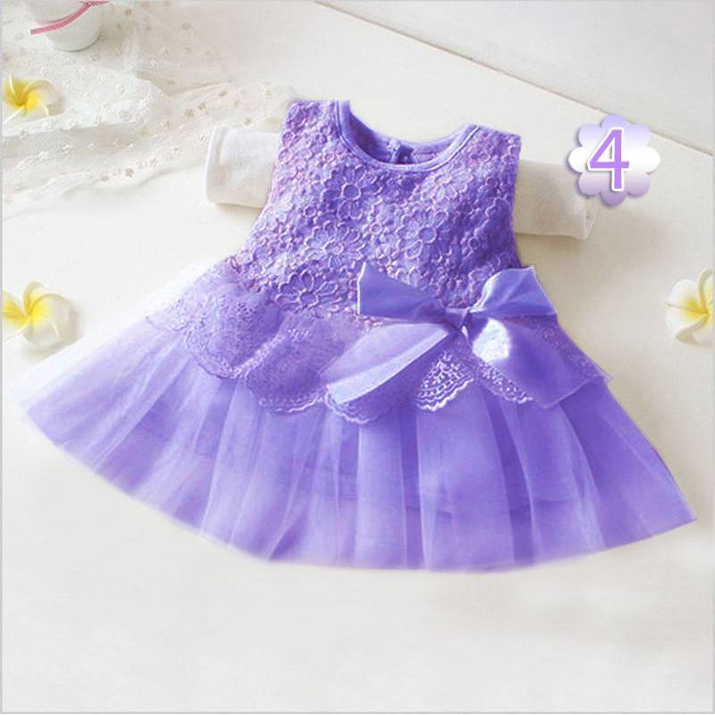 Kids Cotton Bow Lace Ball Gown Casual Chiffon Princess Baby Girls Dresses 0-2Y F3-7