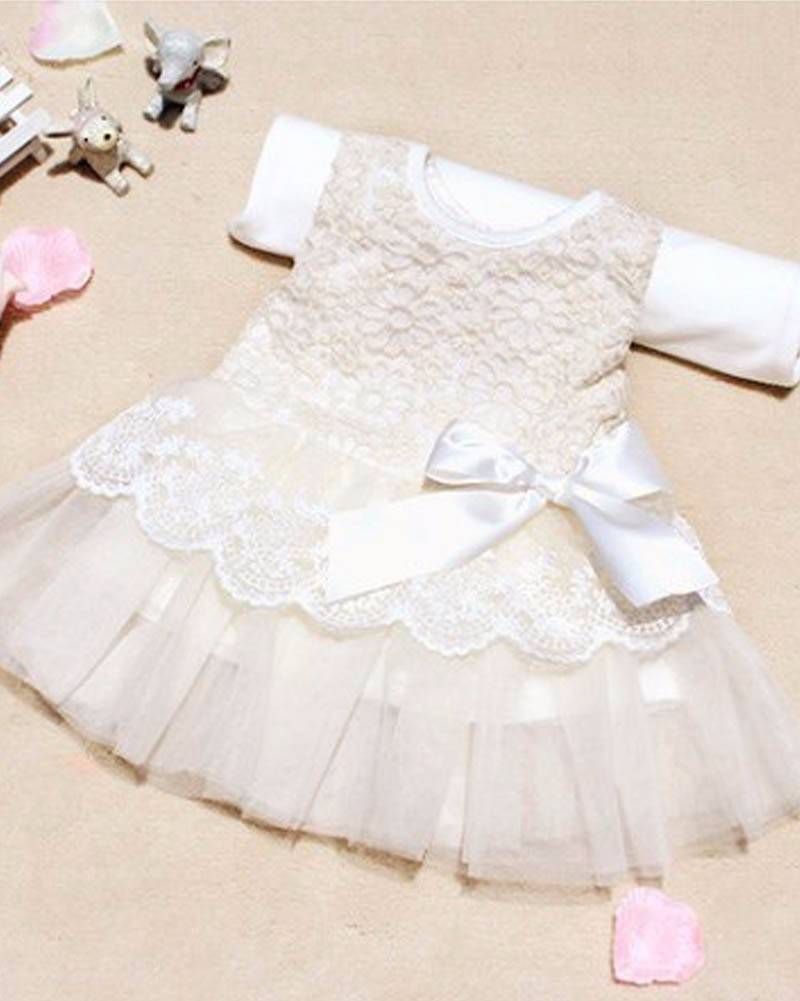 Kids Cotton Bow Lace Ball Gown Casual Chiffon Princess Baby Girls Dresses 0-2Y F3-7