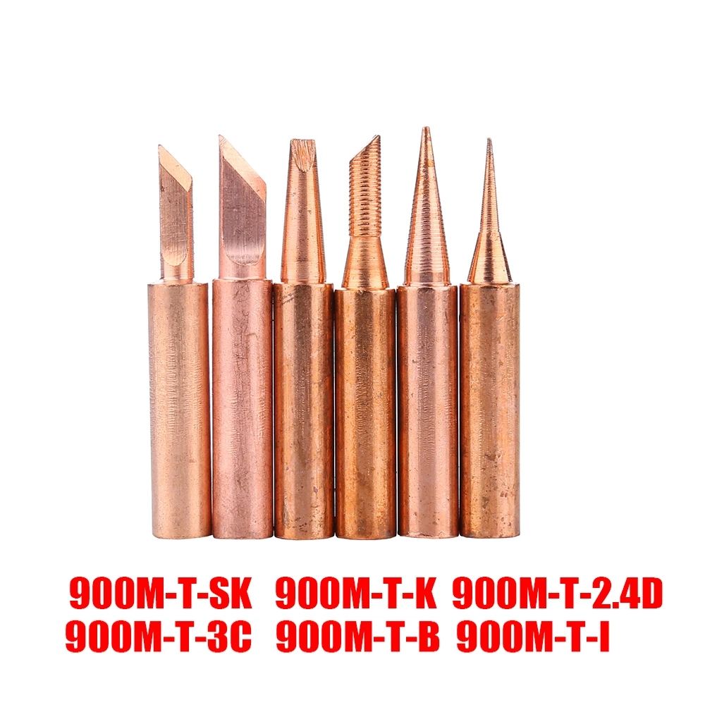 6pcs/lot 900M-T Copper Soldering Iron Tips Lead Free Solder Welding Sting For 936/937/938/969/8586/852D Soldering Station C-298