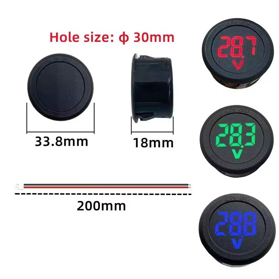 Dc 4-100v Led Digital Display Round Two-wire Voltmeter Dc Digital  Car Voltage Current Meter Volt Detector Tester Monitor Pane C-350