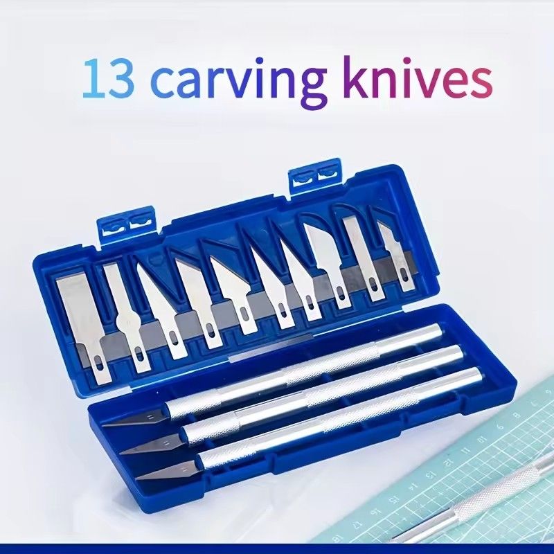 13Pcs Carving Knife Craft Sculpture Paper Cutting Blade Precision Engraving Cutter Non-Slip Hand Tool DIY Art Hobby Repair Set  E-1255