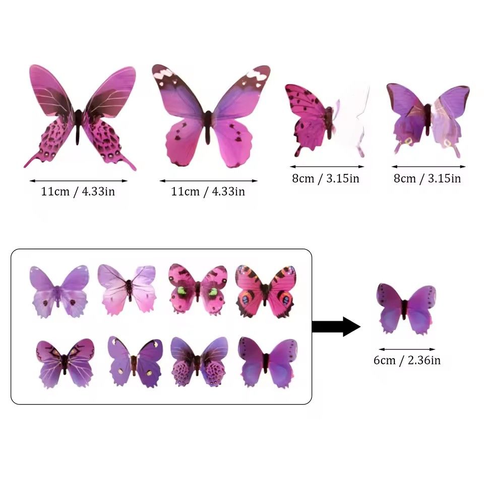 12pcs 3D Double Layer Feather Butterfly Sticker with Hooks Window/door Curtain Clothes Dress Decor Butterflies Drop Shipping D8--6