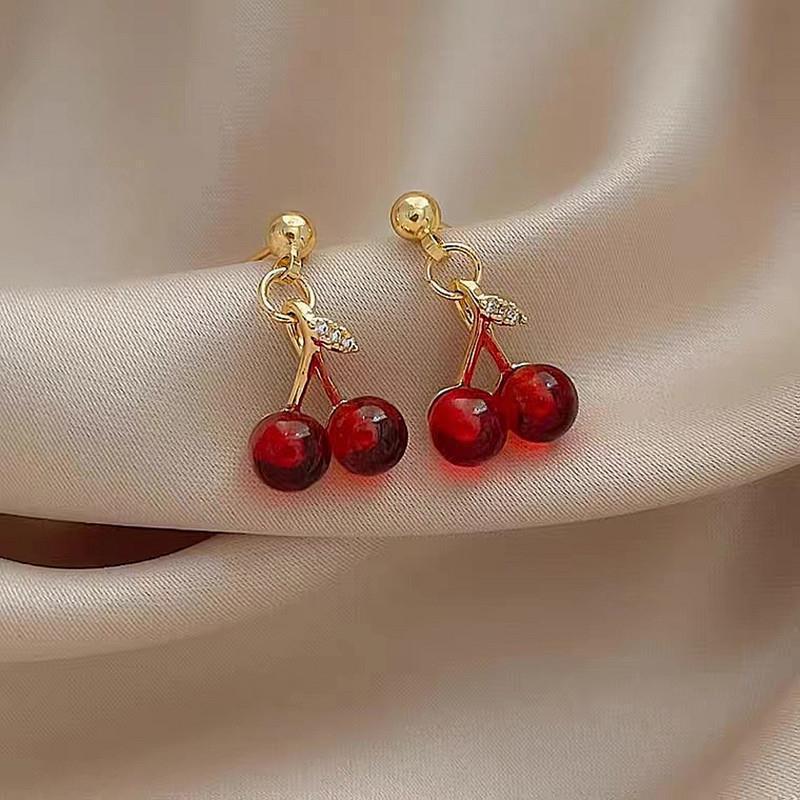 New Wine Red Cherry Gold Color Pendant Necklace For Women Personality Fashion Necklace Wedding Jewelry Birthday Gifts A-2070