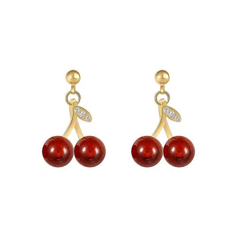 New Wine Red Cherry Gold Color Pendant Necklace For Women Personality Fashion Necklace Wedding Jewelry Birthday Gifts A-2070