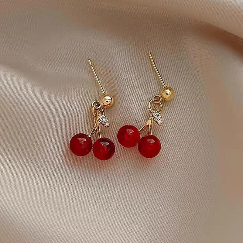 New Wine Red Cherry Gold Color Pendant Necklace For Women Personality Fashion Necklace Wedding Jewelry Birthday Gifts A-2070