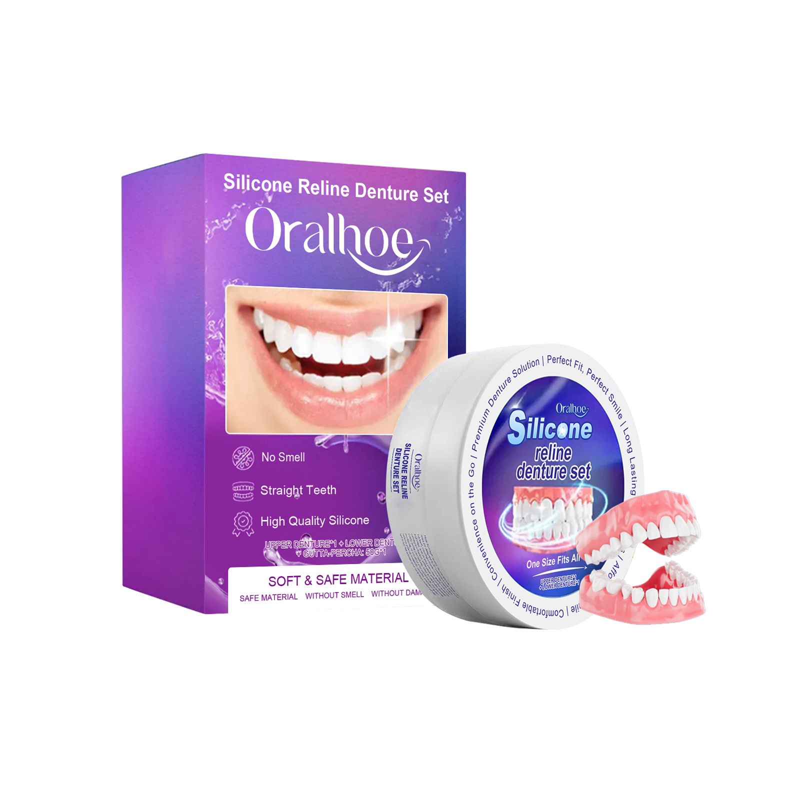 Silicone Denture Set Fit Temporary Orthodontic Teeth Dentures Fake Tooth Oral Hygiene Care Whitening Dentures Simulation Braces