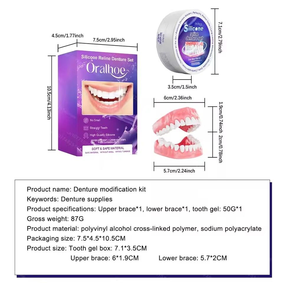 Silicone Denture Set Fit Temporary Orthodontic Teeth Dentures Fake Tooth Oral Hygiene Care Whitening Dentures Simulation Braces