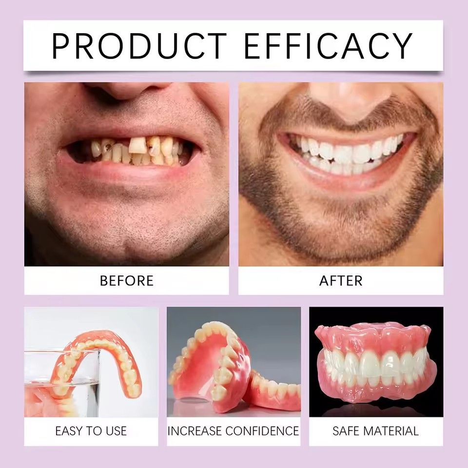 Silicone Denture Set Fit Temporary Orthodontic Teeth Dentures Fake Tooth Oral Hygiene Care Whitening Dentures Simulation Braces
