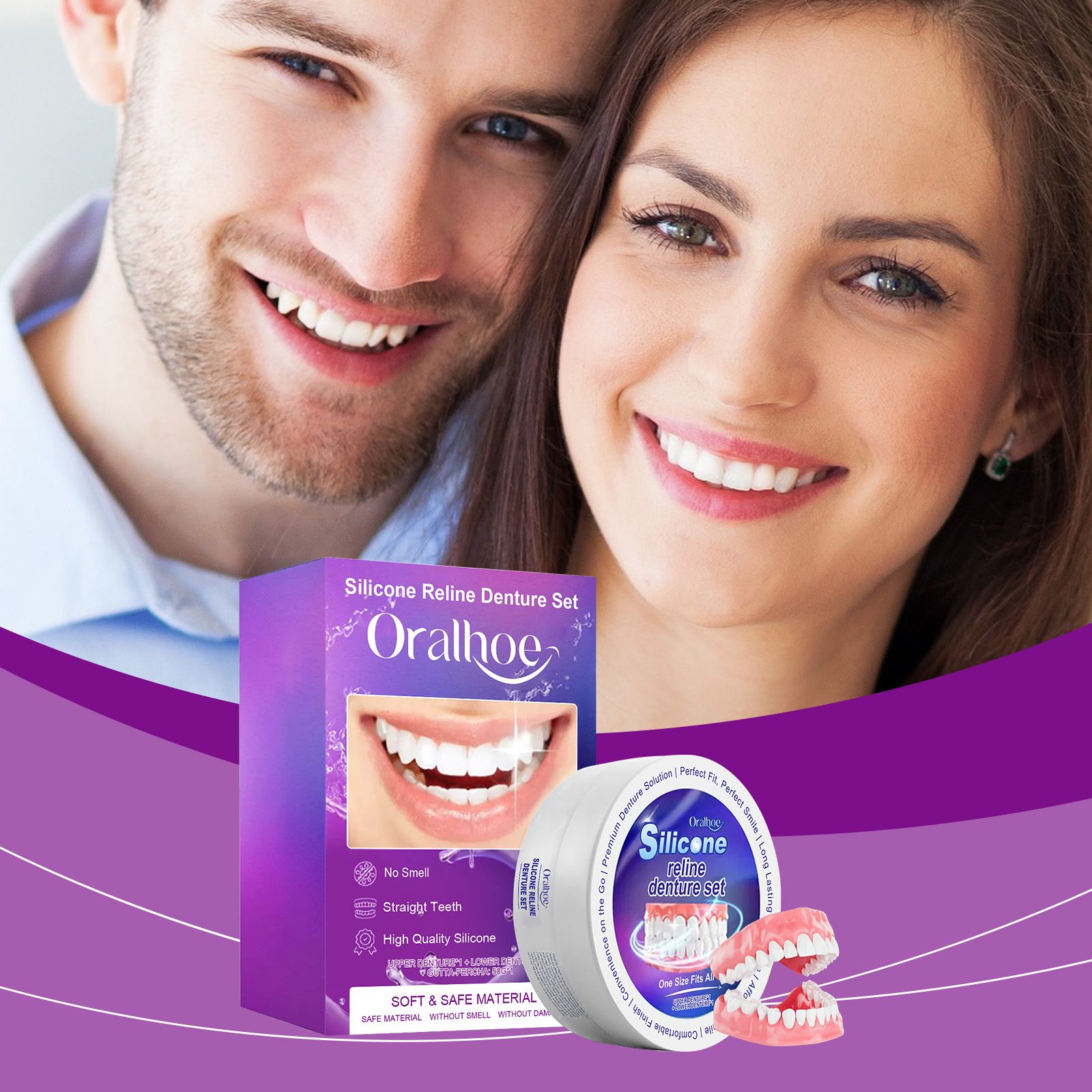 Silicone Denture Set Fit Temporary Orthodontic Teeth Dentures Fake Tooth Oral Hygiene Care Whitening Dentures Simulation Braces