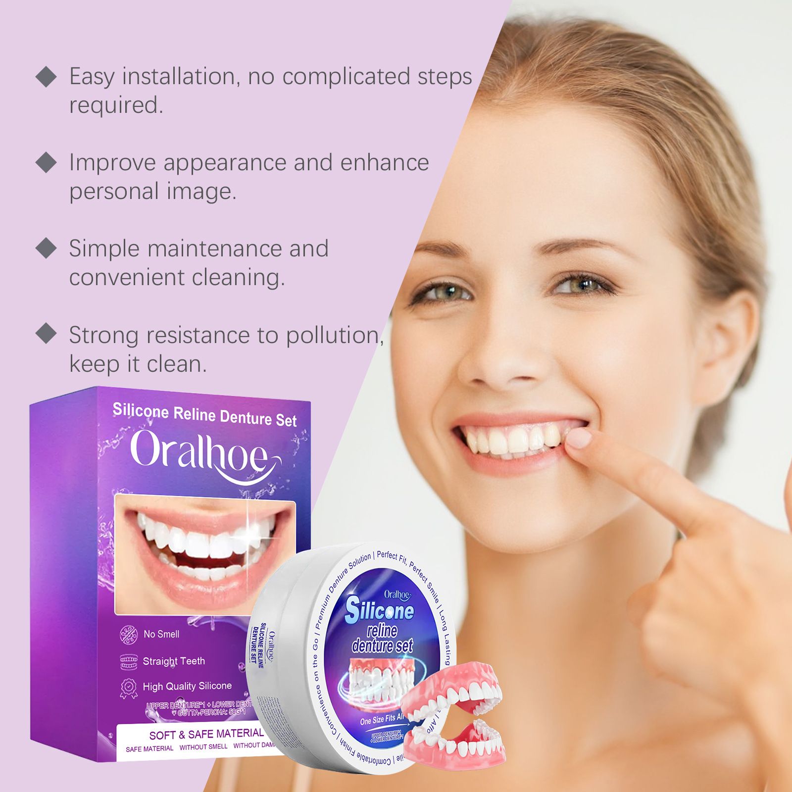 Silicone Denture Set Fit Temporary Orthodontic Teeth Dentures Fake Tooth Oral Hygiene Care Whitening Dentures Simulation Braces