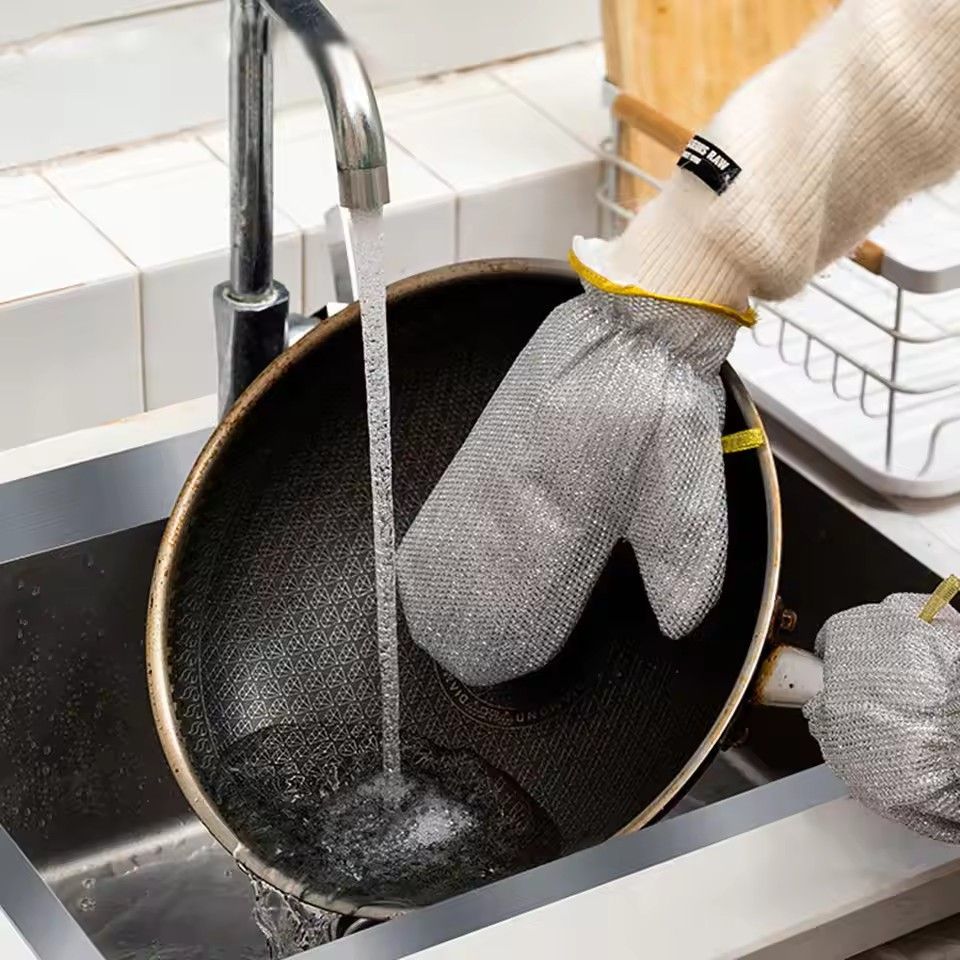 1 pair Steel Kitchen Dishcloth Multipurpose Wire Dishwashing Rag Clean Glove Wet/dry Multipurpose Wire Miracle Cleaning Cloths