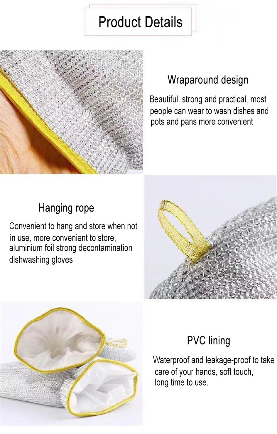1 pair Steel Kitchen Dishcloth Multipurpose Wire Dishwashing Rag Clean Glove Wet/dry Multipurpose Wire Miracle Cleaning Cloths