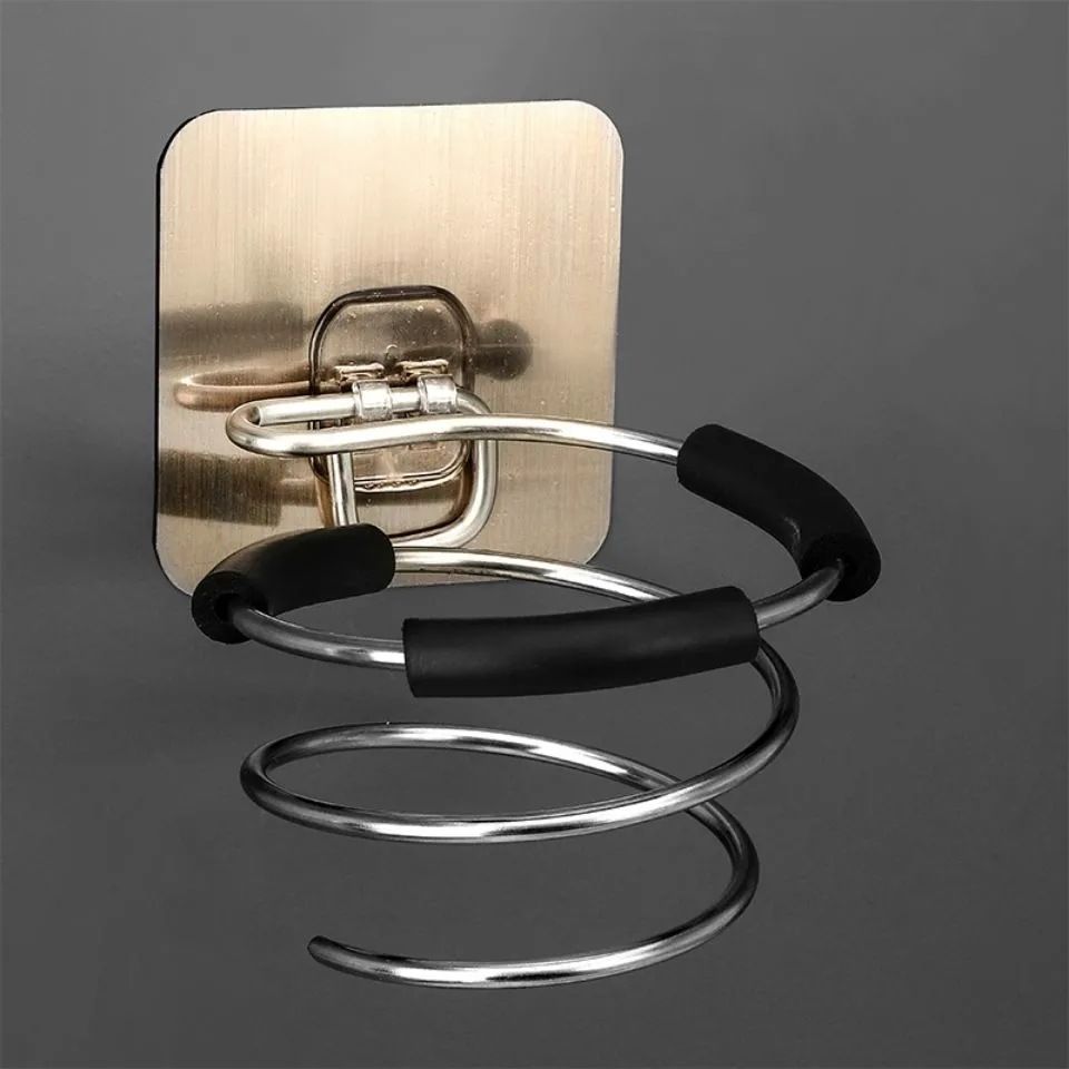 Hair Dryer Holder Blower Organizer Adhesive Wall Mounted Nail Free No Drilling Stainless Steel Spiral Stand Storage For Bathroom