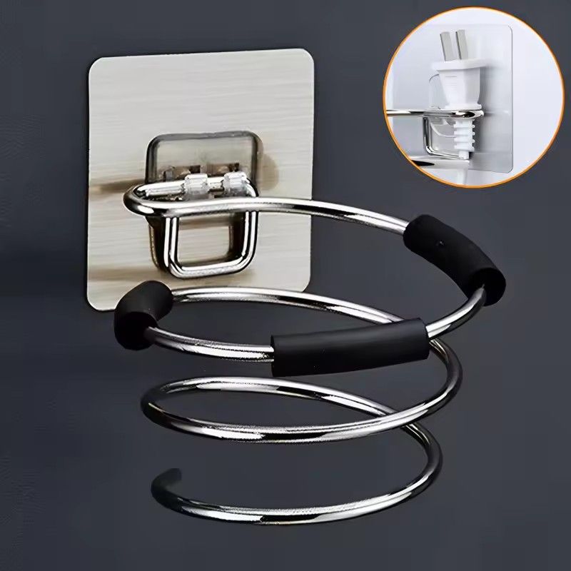 Hair Dryer Holder Blower Organizer Adhesive Wall Mounted Nail Free No Drilling Stainless Steel Spiral Stand Storage For Bathroom