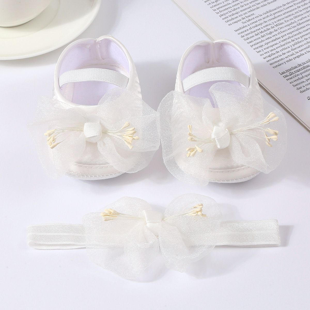 Korean Style Spring/Summer Casual Toddler Shoes 0-1 Y Baby Shoes Flower Mesh Bow Decorated Princess Shoes Set