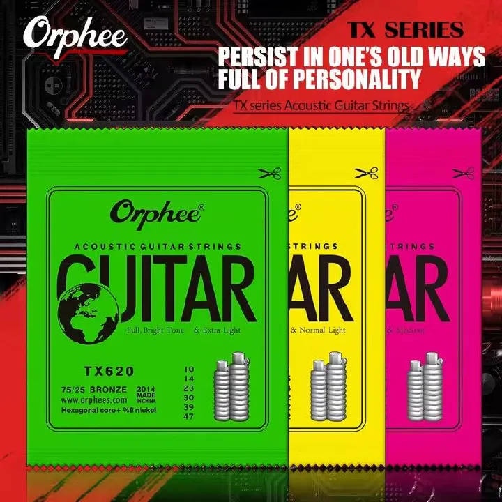 Orphee Acoustic Guitar Strings Set Medium Carbon Steel Hexagonal Core Rust Prevention Treatment Folk Guitar Parts & AccessoriesE-1251