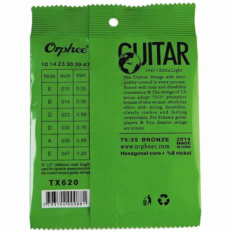 Orphee Acoustic Guitar Strings Set Medium Carbon Steel Hexagonal Core Rust Prevention Treatment Folk Guitar Parts & AccessoriesE-1251