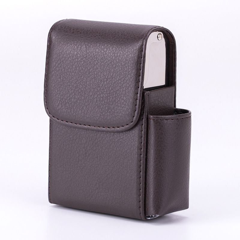 Leather Cigarette Case Original Boxes PU Hold 20pcs Cigarettes Butane Gas Lighter Businessman Cigaret Case Gadgets For Men Smoke
