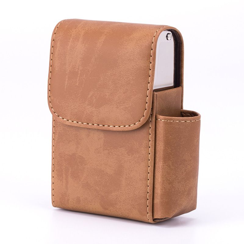 Leather Cigarette Case Original Boxes PU Hold 20pcs Cigarettes Butane Gas Lighter Businessman Cigaret Case Gadgets For Men Smoke