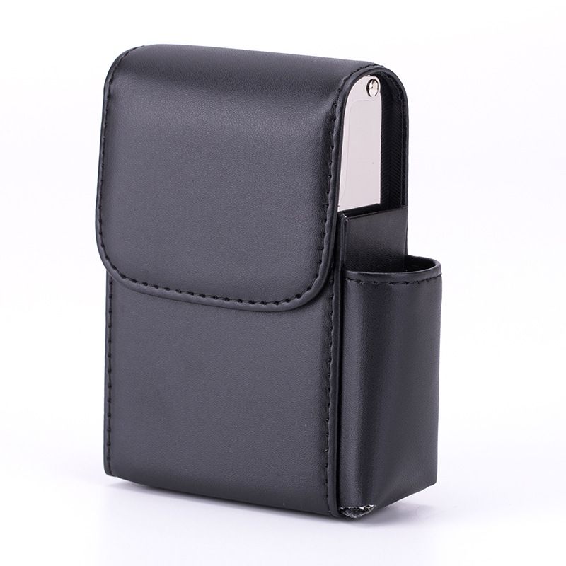 Leather Cigarette Case Original Boxes PU Hold 20pcs Cigarettes Butane Gas Lighter Businessman Cigaret Case Gadgets For Men Smoke