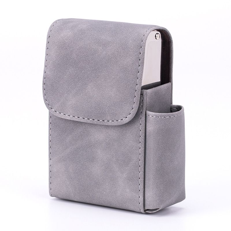 Leather Cigarette Case Original Boxes PU Hold 20pcs Cigarettes Butane Gas Lighter Businessman Cigaret Case Gadgets For Men Smoke