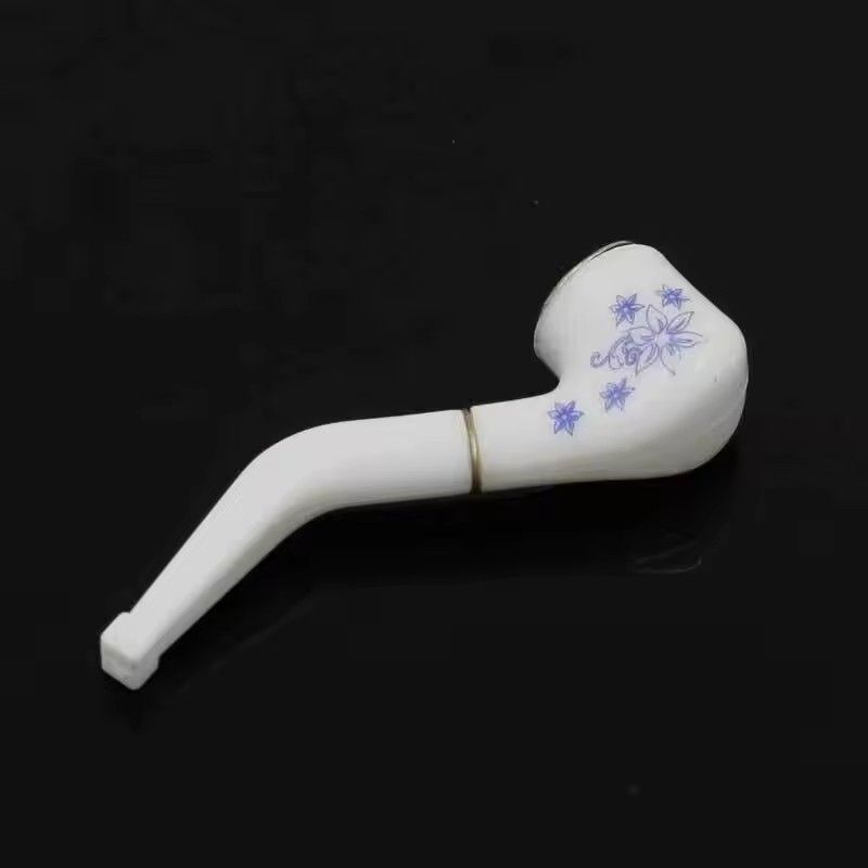Handheld Mini Tobacco Pipe Retro Blue White Pattern Smoking Pipe Resin Bent Pipe Cigarette Holder Filter For Beginner Smoke Tool