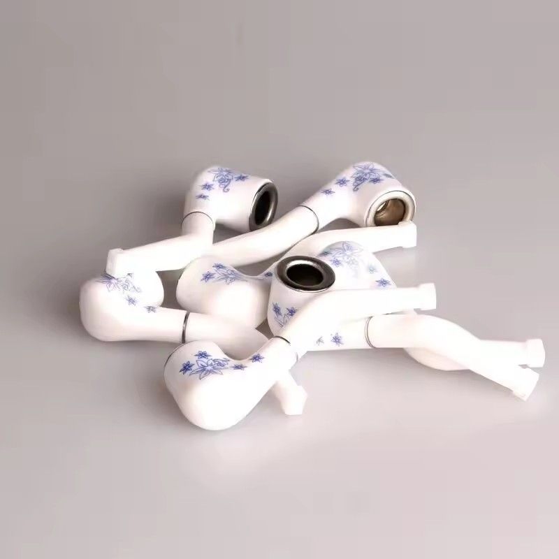 Handheld Mini Tobacco Pipe Retro Blue White Pattern Smoking Pipe Resin Bent Pipe Cigarette Holder Filter For Beginner Smoke Tool