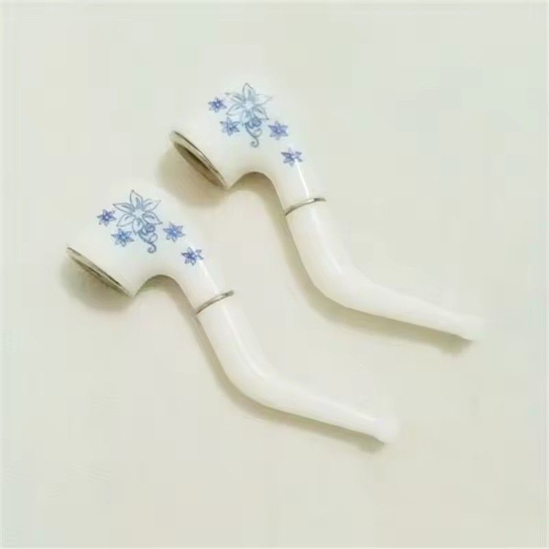 Handheld Mini Tobacco Pipe Retro Blue White Pattern Smoking Pipe Resin Bent Pipe Cigarette Holder Filter For Beginner Smoke Tool