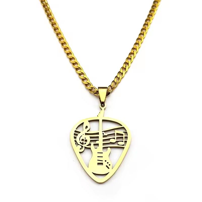 Rock Music Guitar Pick Pendant Necklace for Women/Men Stainless Steel Punk Musical Bass Note Chain Party Gift Jewelry