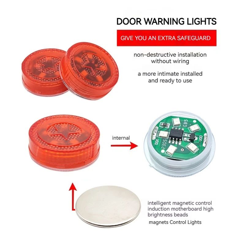 Universal LED Car Opening Door Safety Warning Anti-collision Lights Magnetic Sensor Strobe Flashing Alarm Lights Parking Lamp