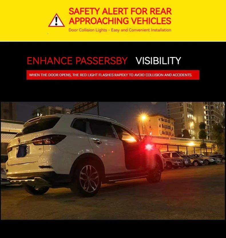 Universal LED Car Opening Door Safety Warning Anti-collision Lights Magnetic Sensor Strobe Flashing Alarm Lights Parking Lamp
