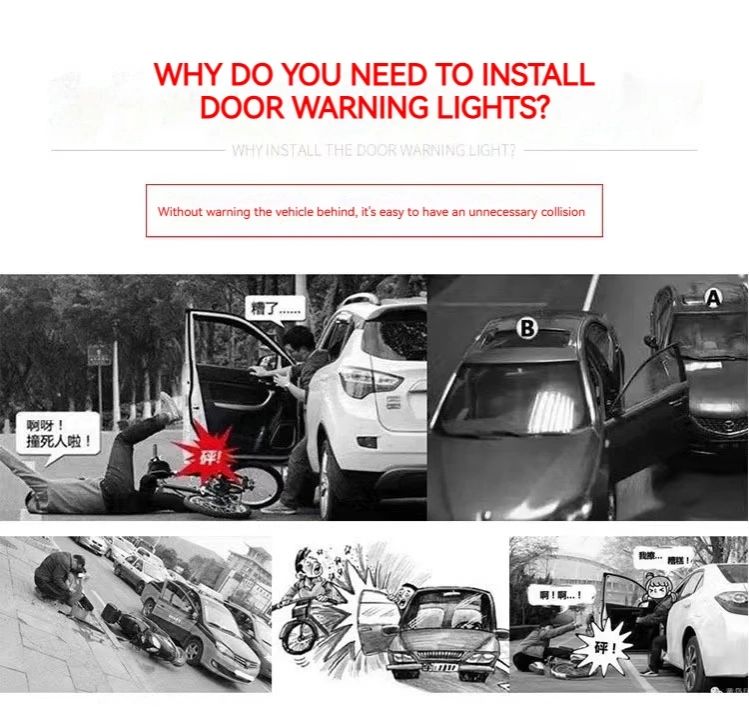 Universal LED Car Opening Door Safety Warning Anti-collision Lights Magnetic Sensor Strobe Flashing Alarm Lights Parking Lamp
