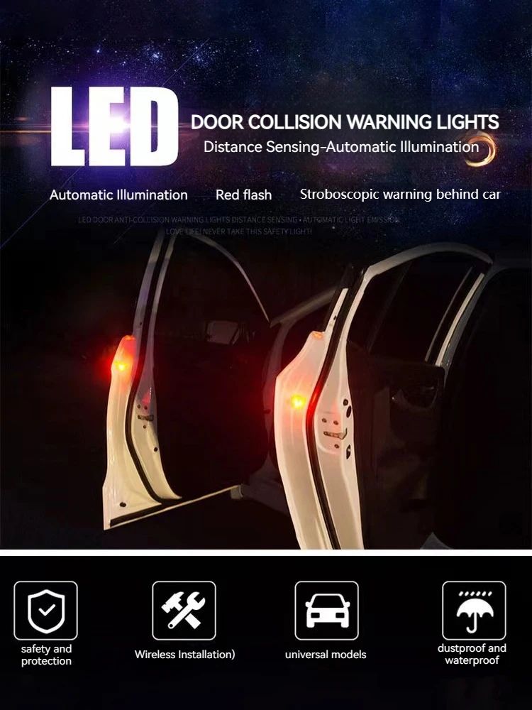 Universal LED Car Opening Door Safety Warning Anti-collision Lights Magnetic Sensor Strobe Flashing Alarm Lights Parking Lamp